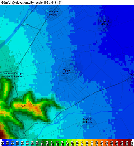 Gómfoi elevation map