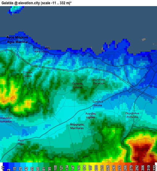 Galatás elevation map