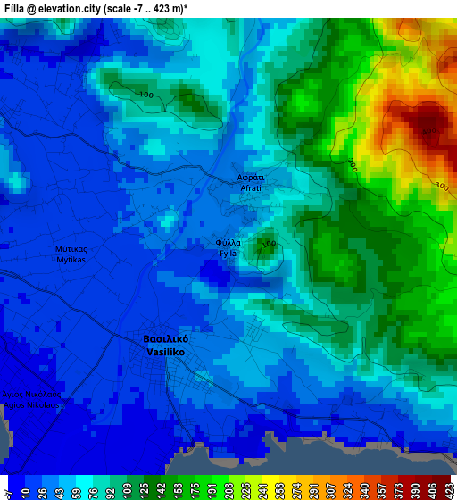 Fílla elevation map