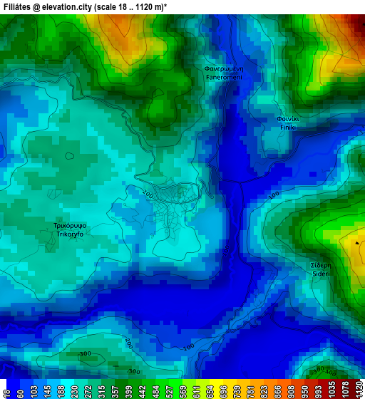 Filiátes elevation map