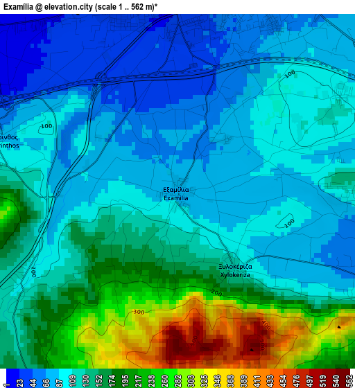 Examília elevation map