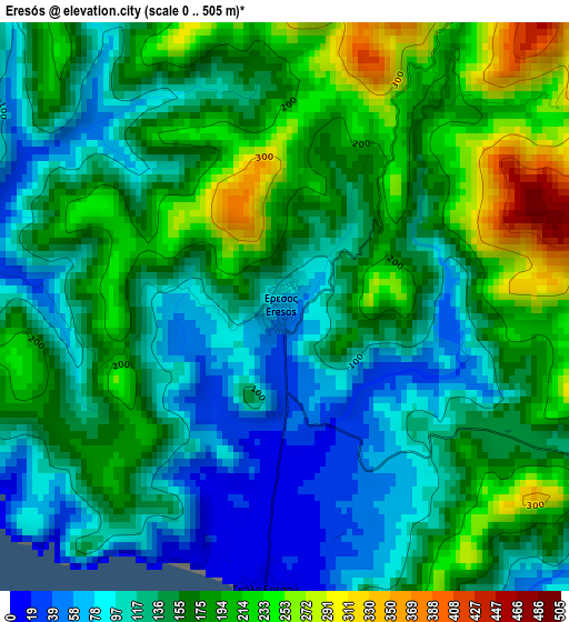 Eresós elevation map