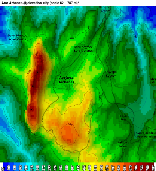 Ano Arhanes elevation map