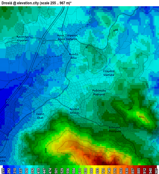 Drosiá elevation map