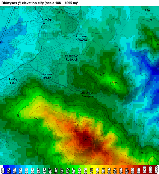 Diónysos elevation map