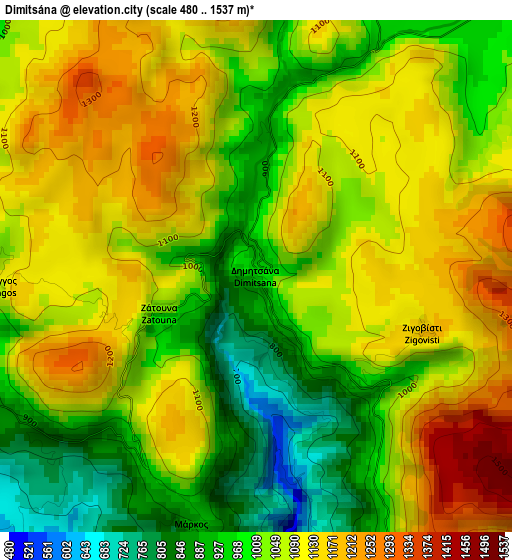 Dimitsána elevation map