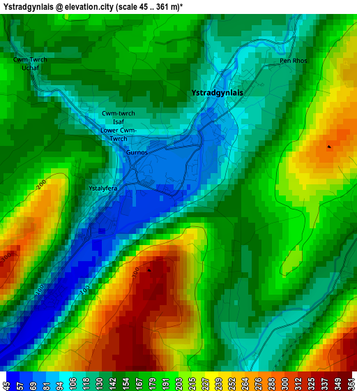 Ystradgynlais elevation map