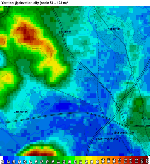 Yarnton elevation map