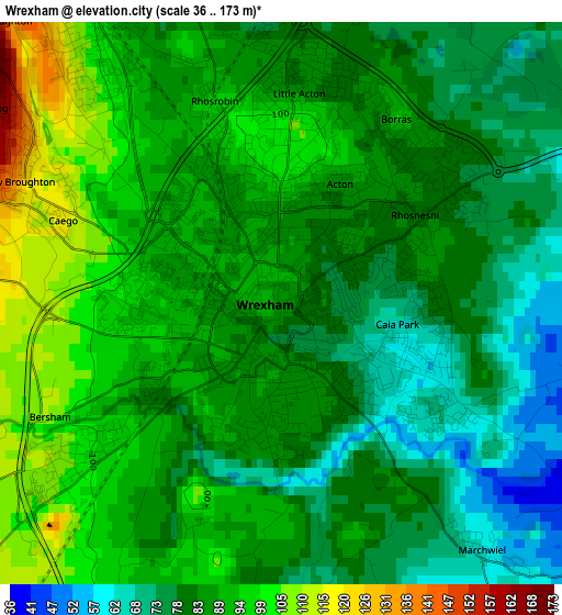 Wrexham elevation map