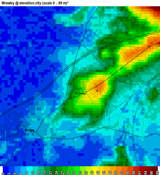 Wrawby elevation map