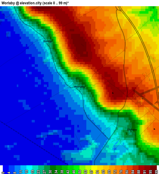 Worlaby elevation map