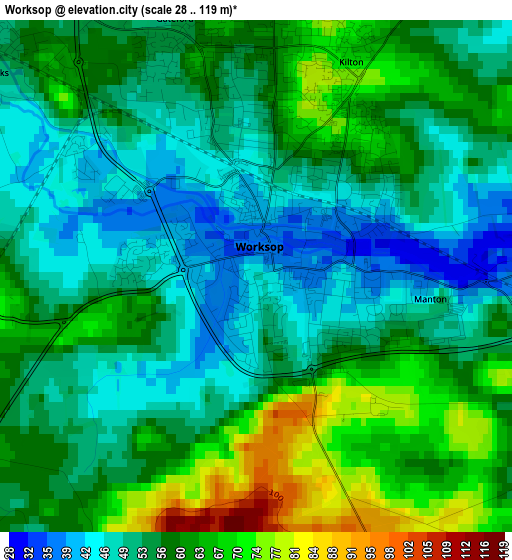 Worksop elevation map