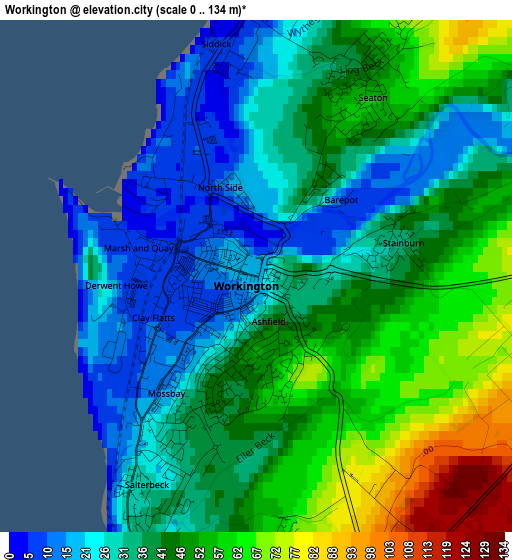 Workington elevation map