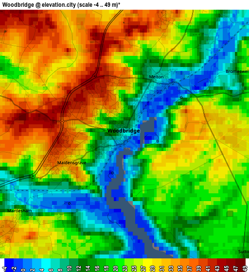 Woodbridge elevation map