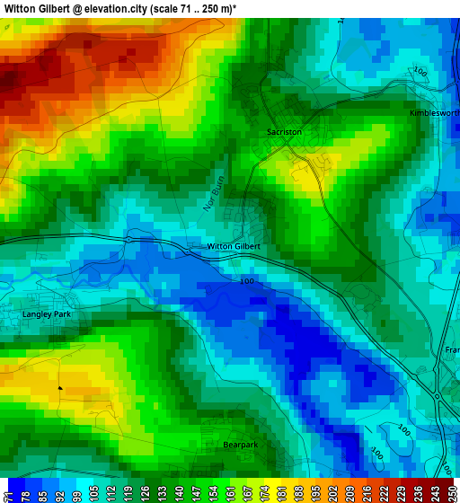 Witton Gilbert elevation map