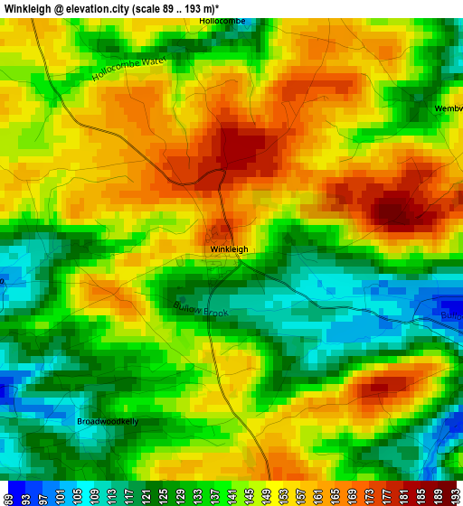 Winkleigh elevation map