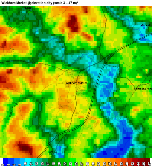 Wickham Market elevation map