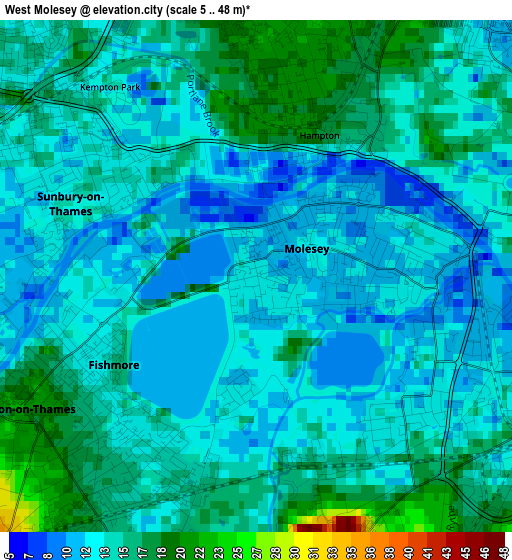 West Molesey elevation map