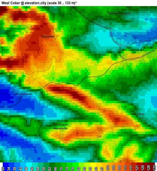 West Coker elevation map