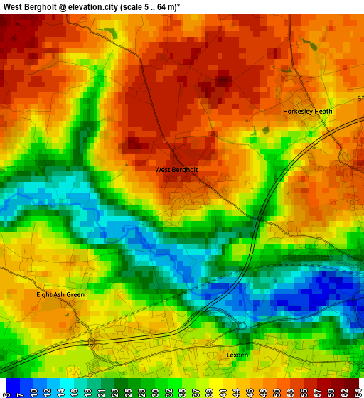 West Bergholt elevation map