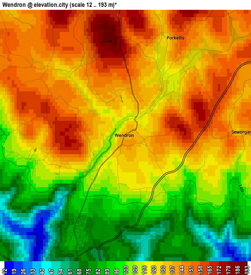 Wendron elevation map