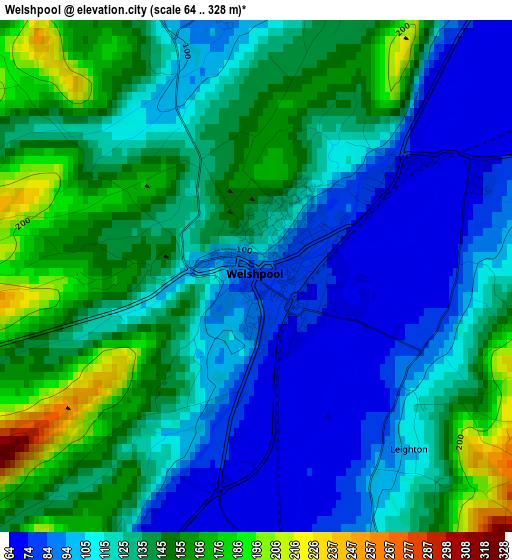 Welshpool elevation map