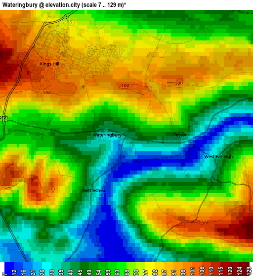 Wateringbury elevation map