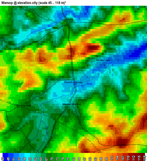Warsop elevation map