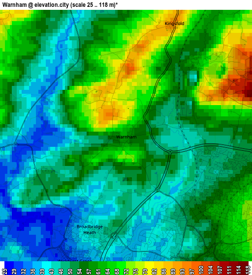 Warnham elevation map