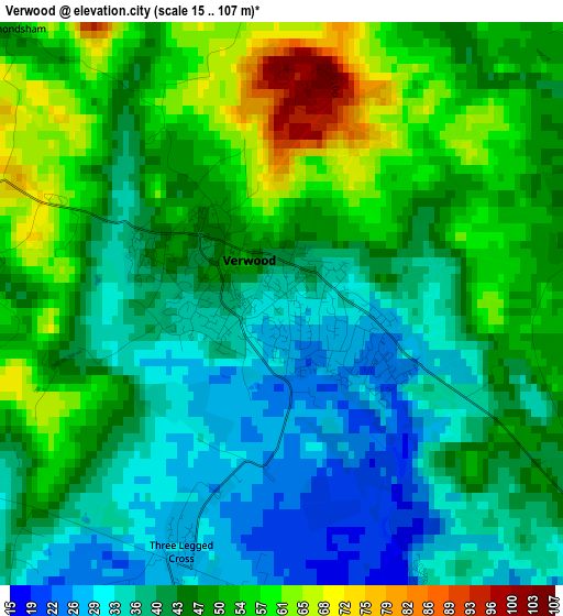 Verwood elevation map