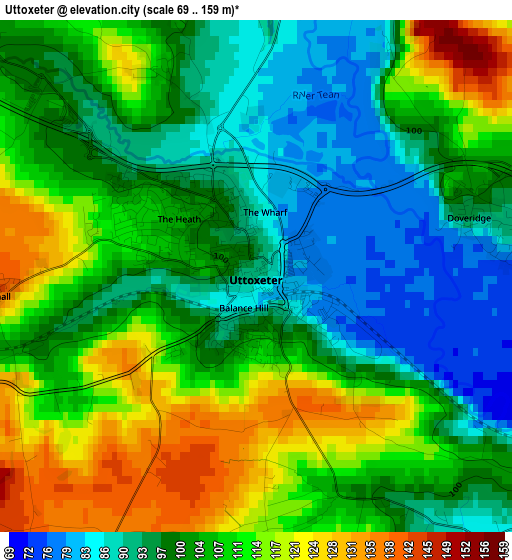 Uttoxeter elevation map