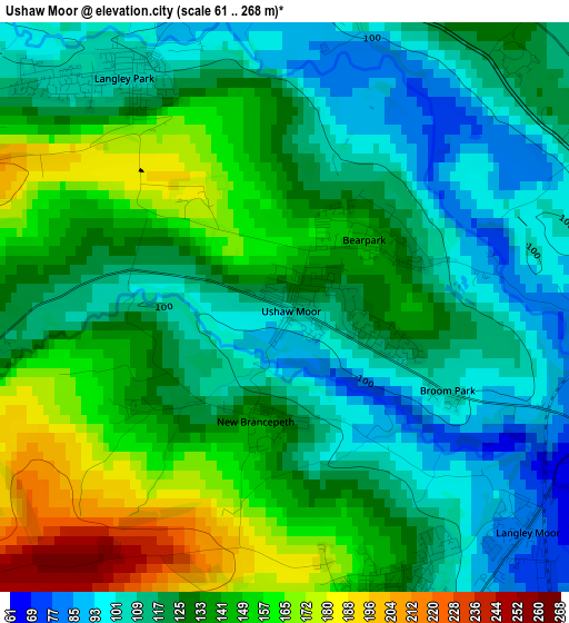 Ushaw Moor elevation map