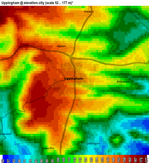 Uppingham elevation map