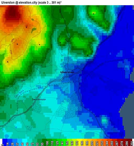 Ulverston elevation map