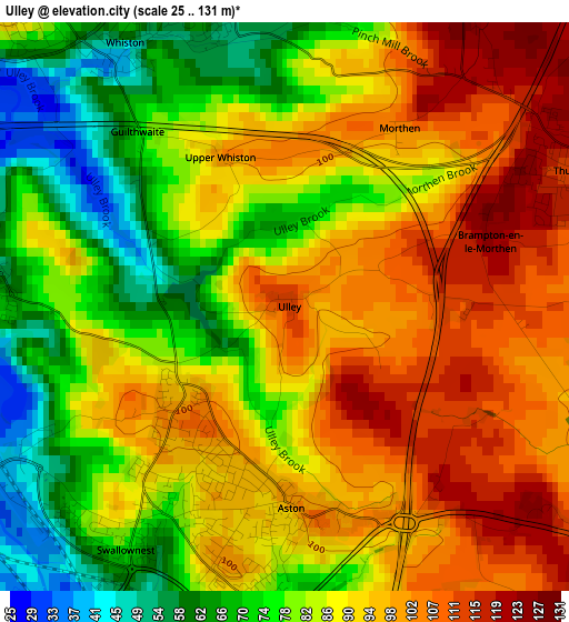 Ulley elevation map