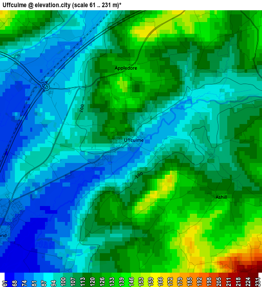 Uffculme elevation map