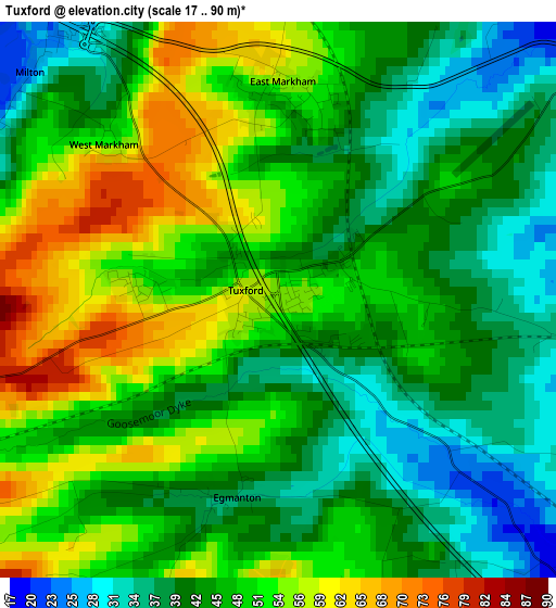 Tuxford elevation map