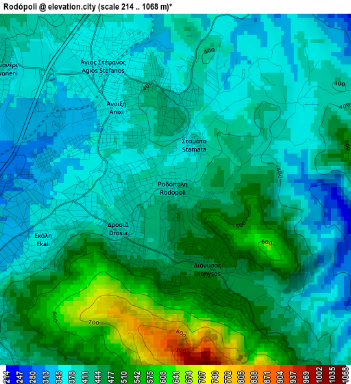 Rodópoli elevation map