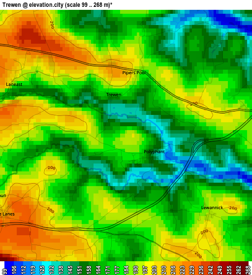 Trewen elevation map