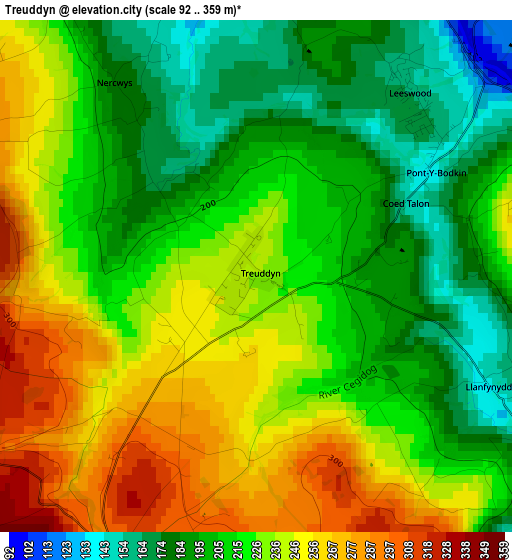 Treuddyn elevation map