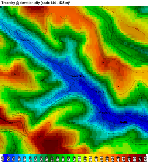 Treorchy elevation map