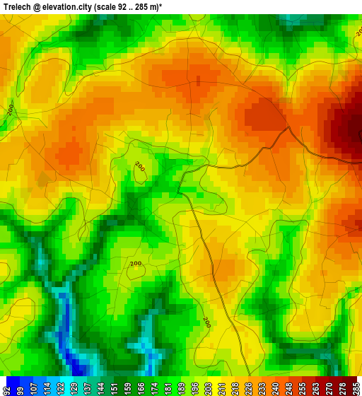 Trelech elevation map