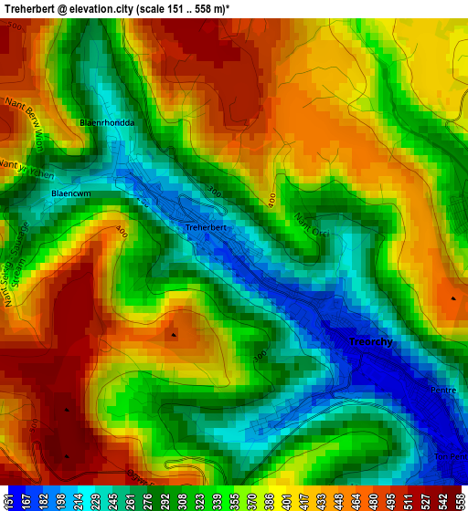 Treherbert elevation map