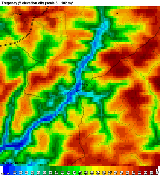 Tregoney elevation map