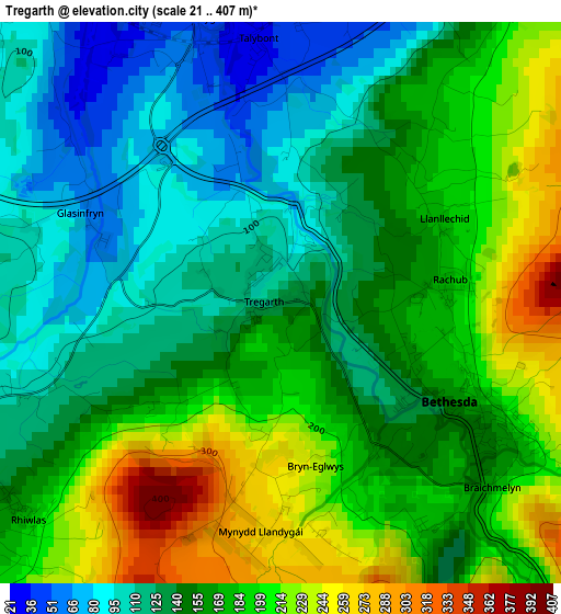 Tregarth elevation map