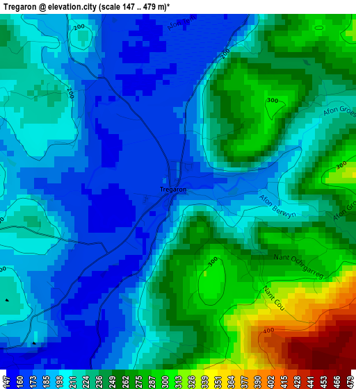 Tregaron elevation map