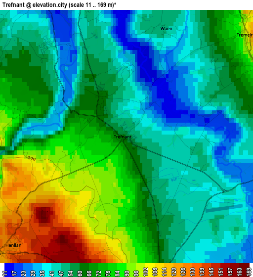 Trefnant elevation map