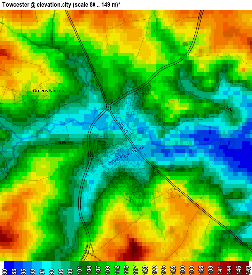 Towcester elevation map