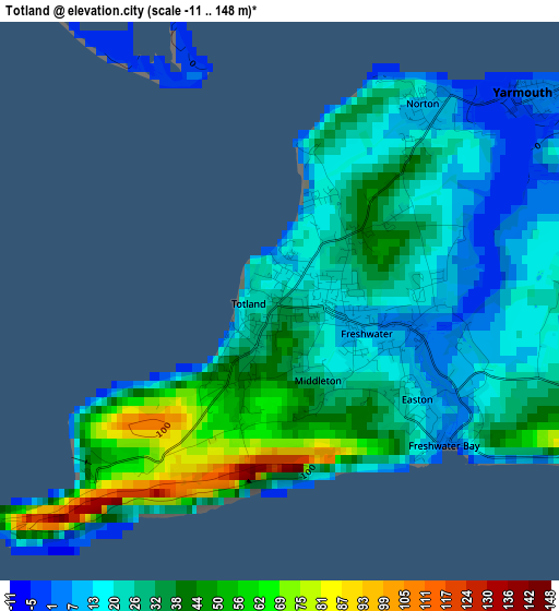 Totland elevation map