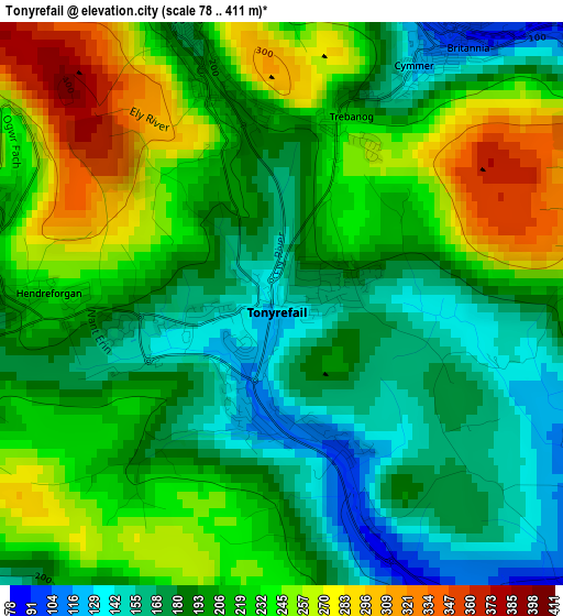 Tonyrefail elevation map